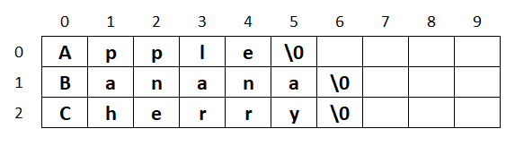 two dimensional character array initialization example2