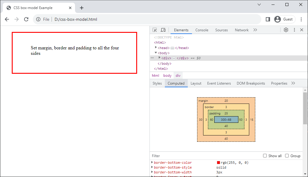 google chrome inspect window computed tab