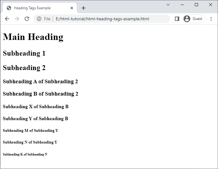 html heading tags example